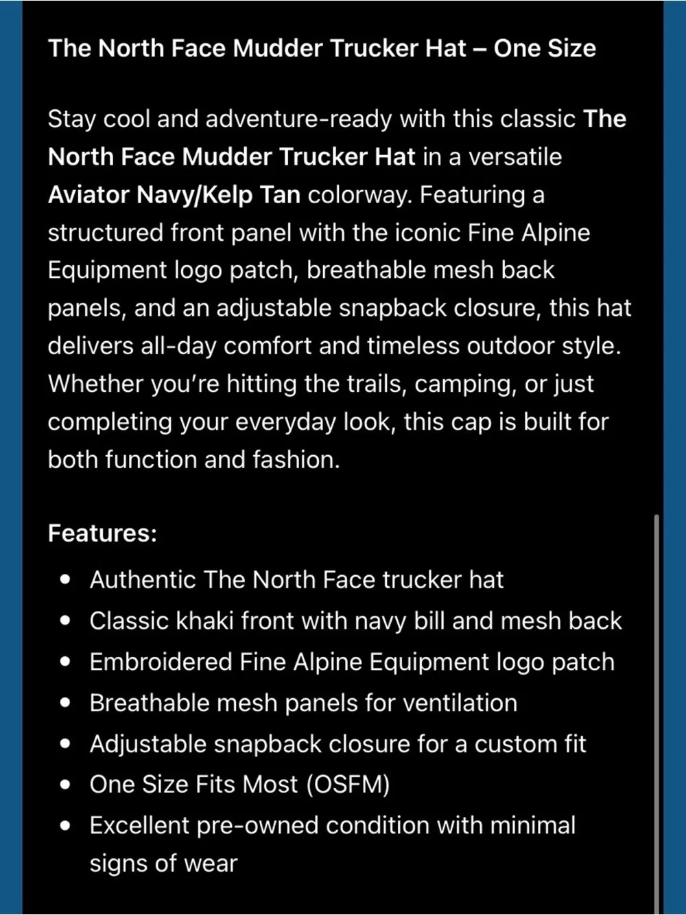 The North Face Khaki and Navy Blue Trucker Hat